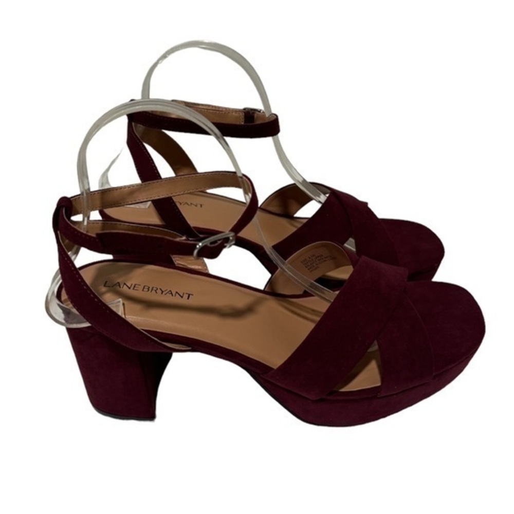 LANE BRYANT Pantone maroon banner velvet platform sandal heel size 9W